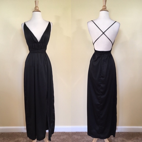 Sexy Backless Strappy Silky Tie Waist Maxi Dress - Picture 4 of 6